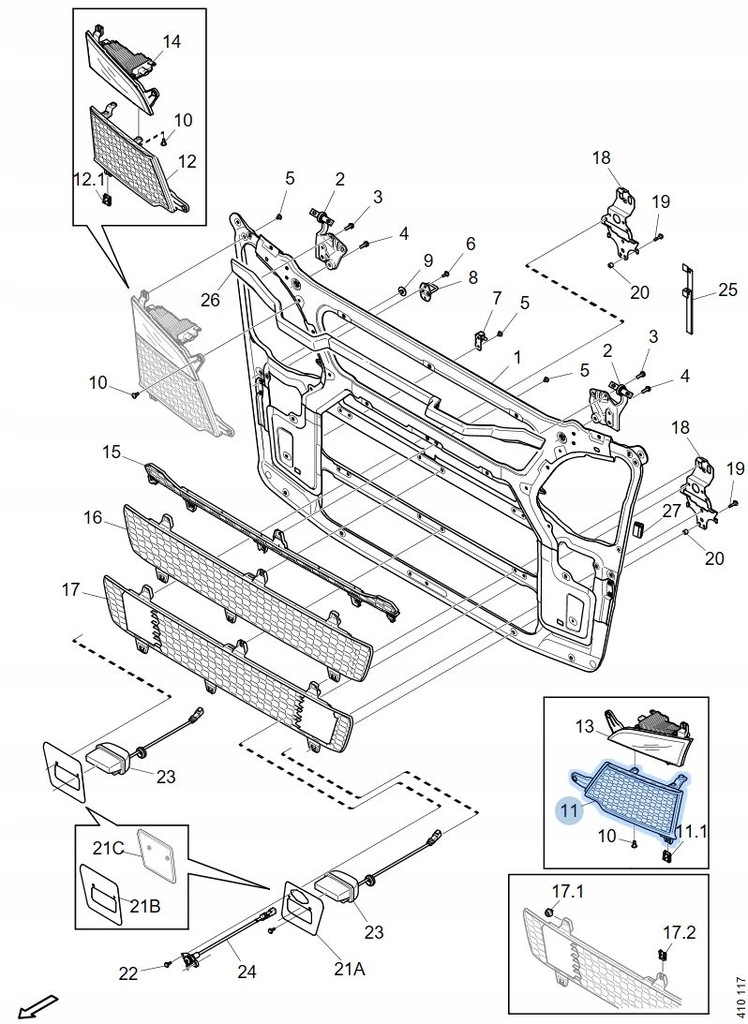 фото №3, Заглушка накладка капот противотуманной фары scania r s p g ngs 2307641 левая b-b