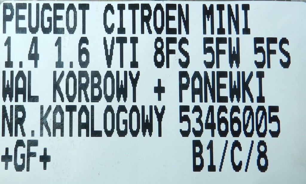 Peugeot citroen mini wał коленчатый вкладыши 1.6 16v vti 5fw 5fs 53466005 Цена