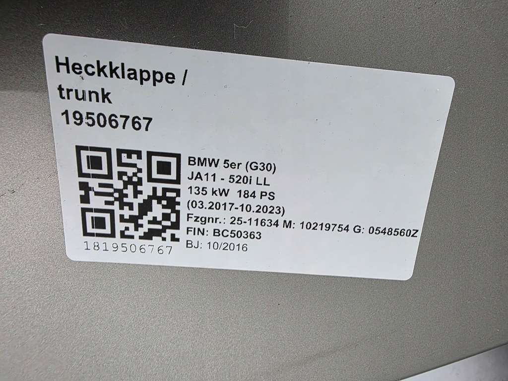 фото №11, Крышка багажника задняя задняя bmw камера g30 a72