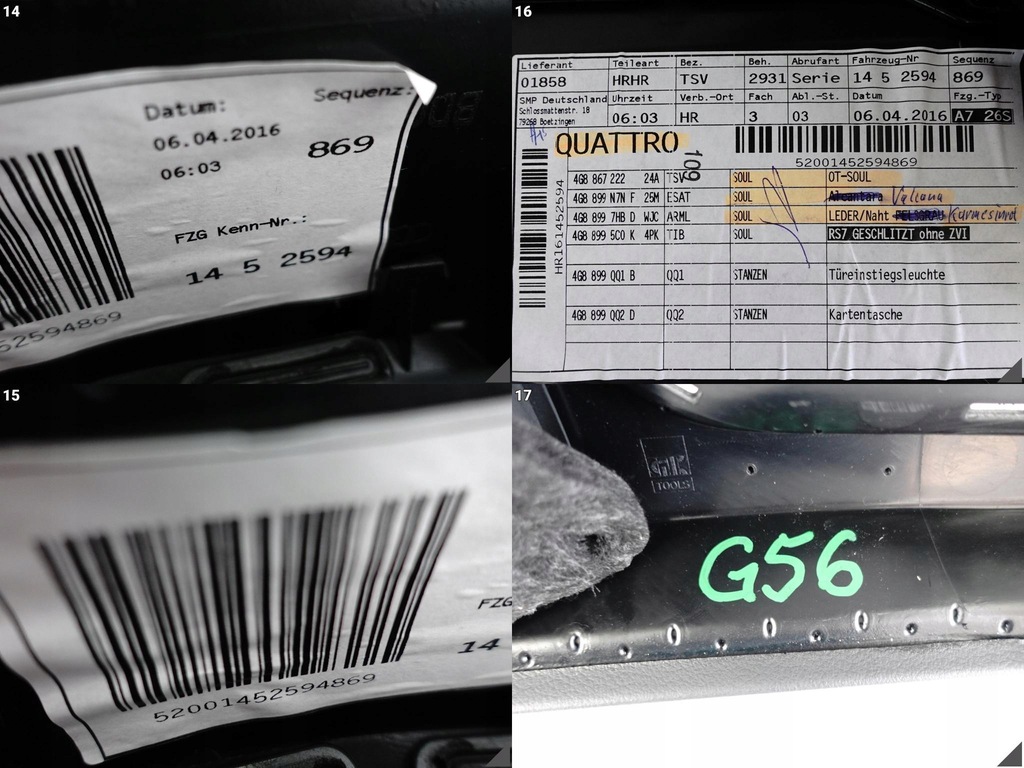 фото №12, Audi rs7 s7 a7 4g8 c7 10-18 обивка обшивка дверь правая задняя exclusive