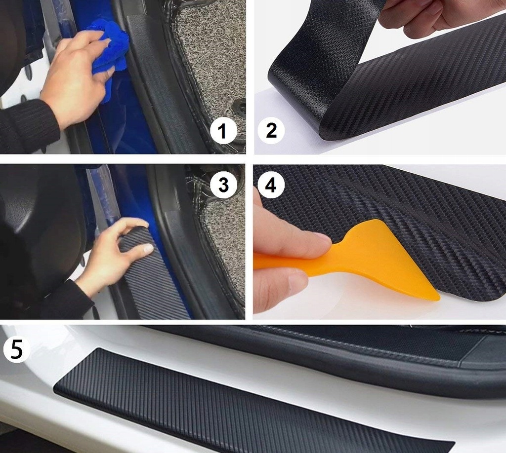 фото №14, Накладки na пороги молдинг плівка карбон сріблястий