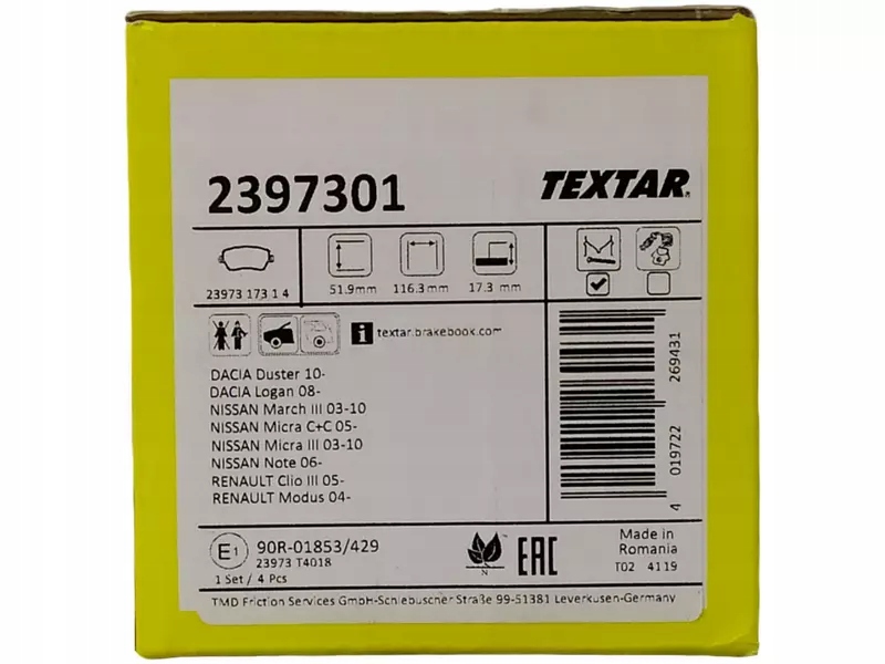 фото №3, Textar тормозные диски+ тормозные колодки перед dacia lodgy 258mm