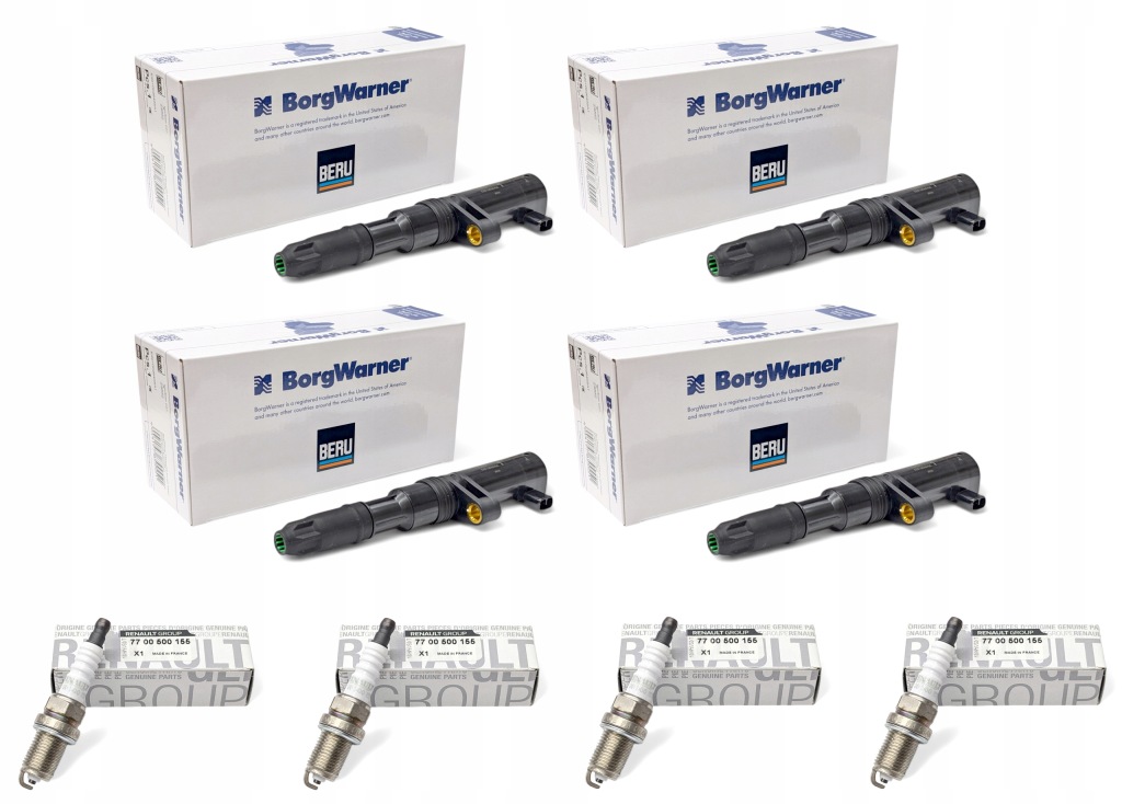 фото №1, 4 nowe котушки запалювання beru zs552 + свічки запалювання clio laguna megane logan scenic