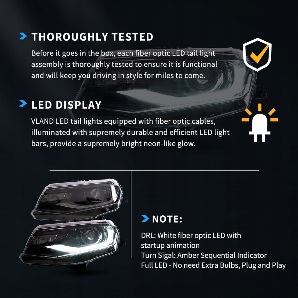 фото №11, Лампа лампы передние full led vland комплект chevrolet camaro 2016-2018