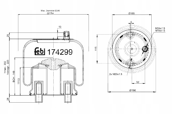 фото №1, Пневмоподушка подвеска пневматический febi 174299
