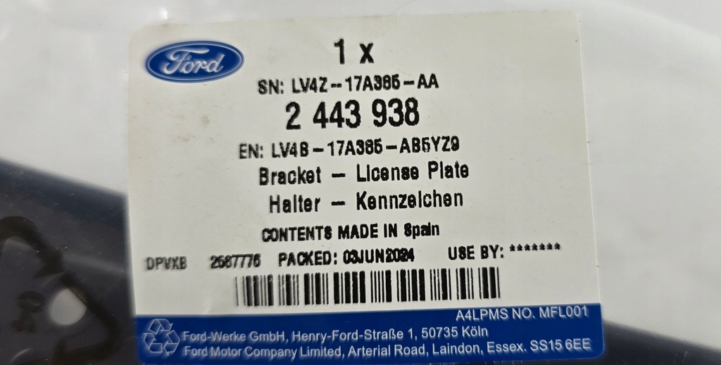 фото №12, Кронштейн подкладка номерного знака перед ford kuga mk3 2443938 _ lv4b-17a385-ab5yz9