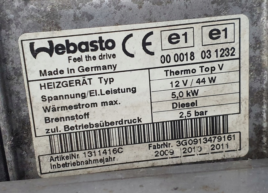 Webasto додатковий обігрівач thermo top v mercedes 1312629 Недорого