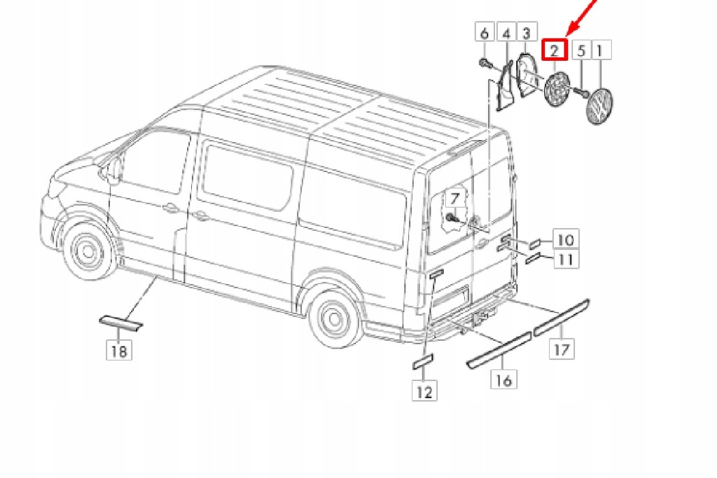 фото №9, Vw crafter mk2 sz задний нижний эмблема кронштейн новый оригинальный 7c085363