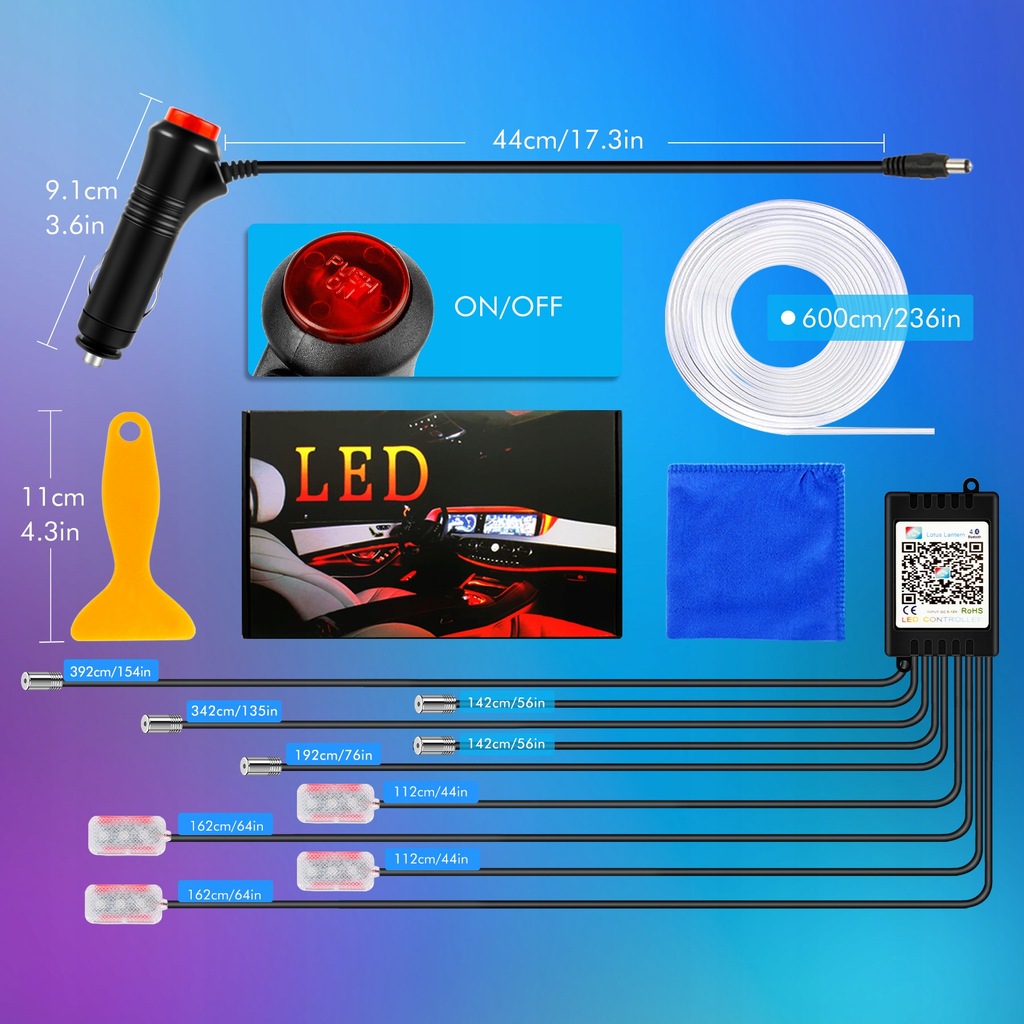 фото №12, Лампа автомобильная лампа do автомобиля освещение кабины list 6m rgb + 4 диоды led