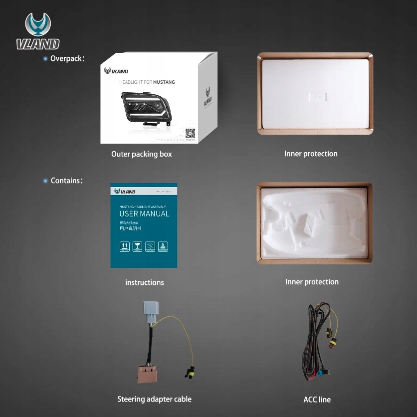 фото №13, Ford mustang 2005-2009 лампа лампи перед led vland ліва + права