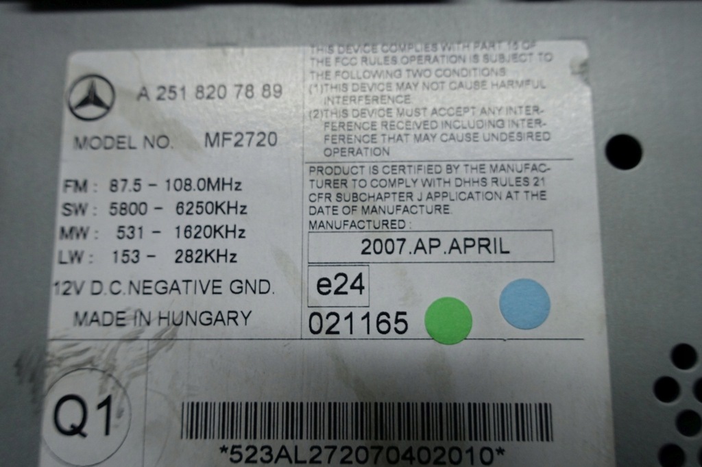 фото №5, Mercedes w251 радио mf2720 2518207889 r-klasa