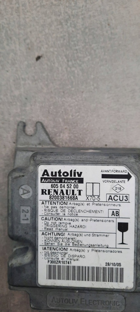 фото №3, Блок керування модуль подушка безпеки 8200381668a renault master