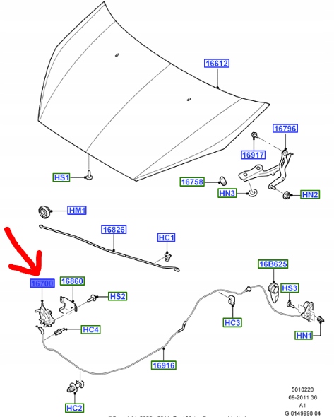 фото №1, Замок капот ford s-max galaxy 2010- bez автосигнализация
