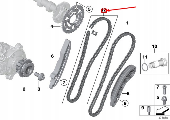 фото №8, Набір ремонтний ланцюга розподільного валу bmw 1 f20 11318590950 оригінальний