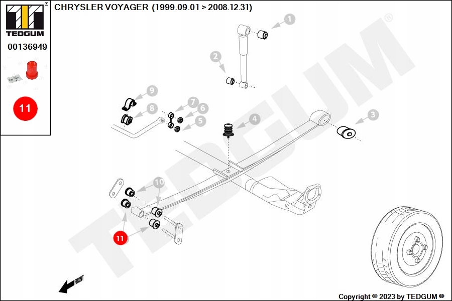 фото №16, Ted-gum втулка рессора chrysler задняя voyager 3,3 00-08poliuretan