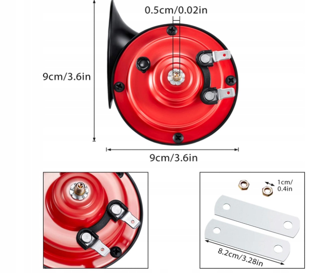 фото №6, Клаксон автомобильный червяк сигнал звуковой dwutonowy 12v 300db красный