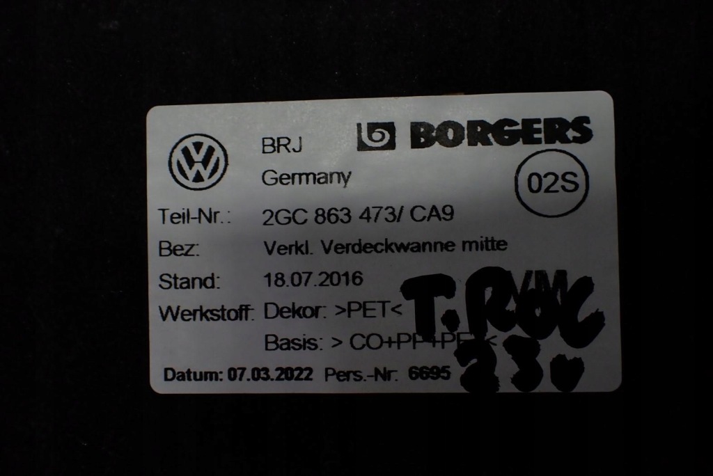 Коврик обшивка пол багажника 2gc863473 vw t-roc кабриолет  23r Доставка