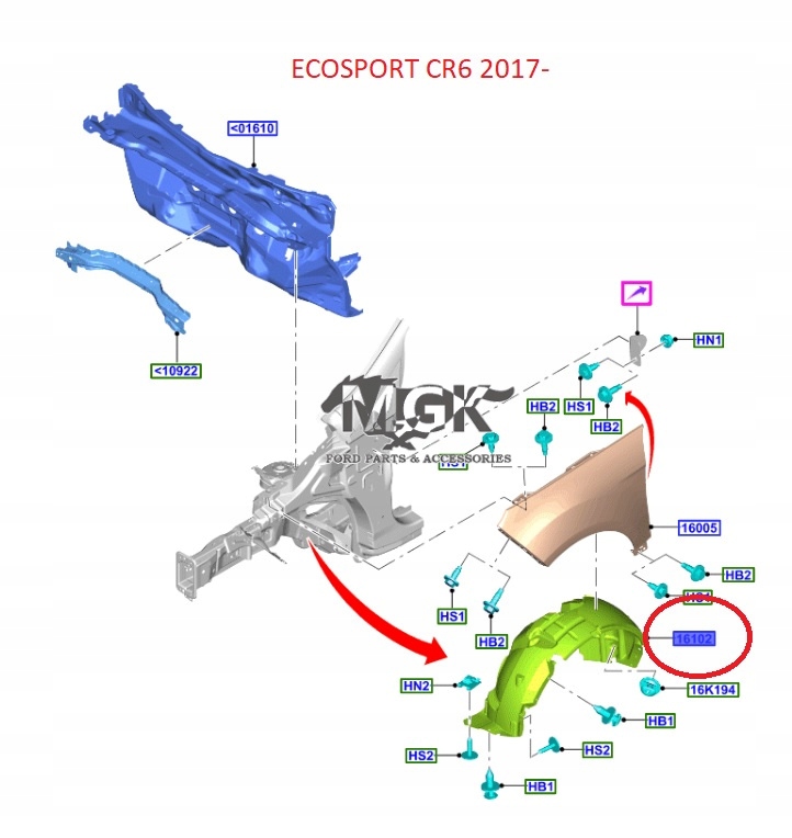 фото №16, Підкрилок передні праве ford ecosport mk2 2017- 2145859 _ gn15-16114-be