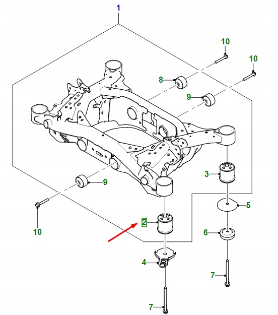 фото №1, Jaguar i-pace x590 rear frame передняя часть mounting frame bush j9d1112 original