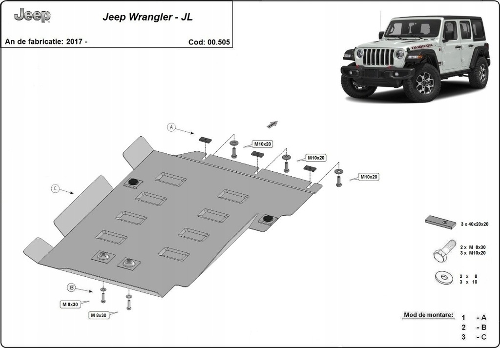 фото №13, Набір захист: двигуна + коробки передач jeep wrangler jl 2017-2024