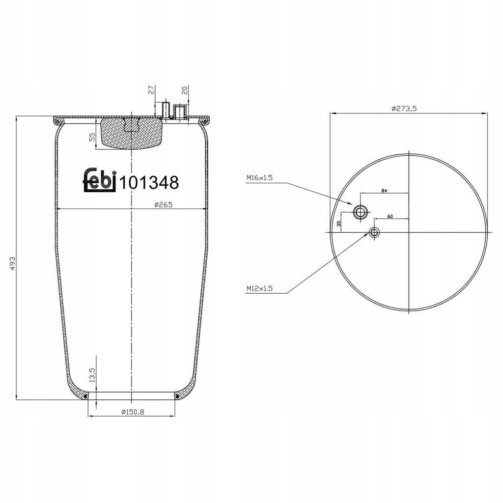 фото №1, Пневмоподушка підвіска пневматичний febi 101348
