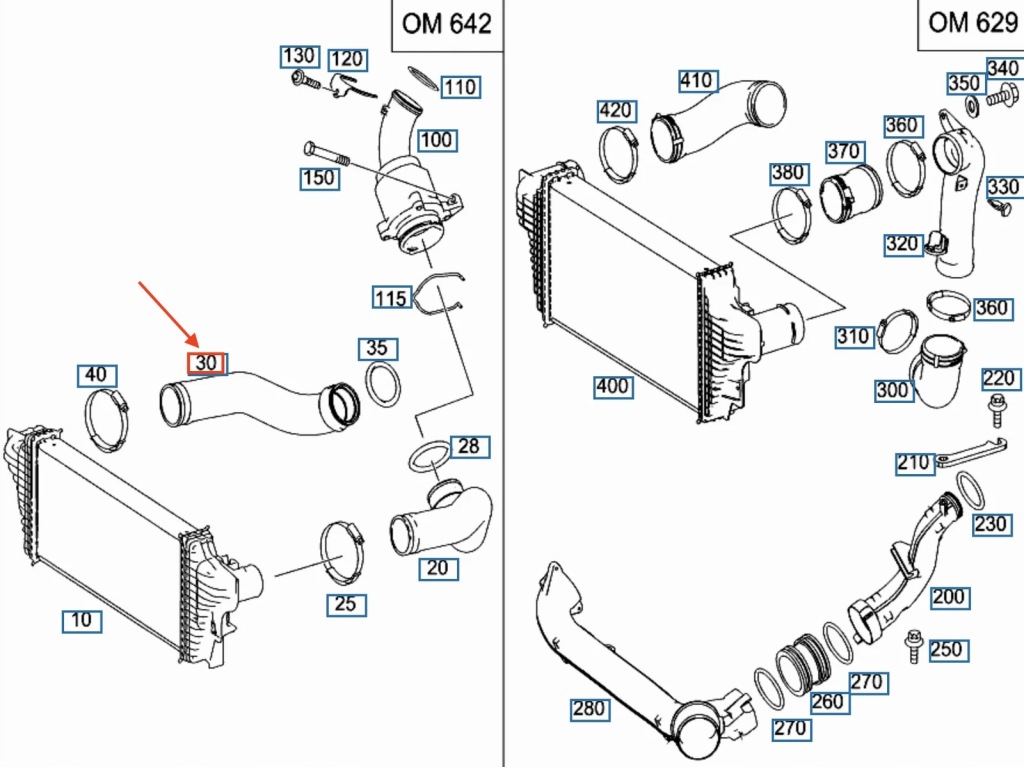 фото №1, Шланг радиатора воздуха наддувочный mb gl x164, правый, a1645282582