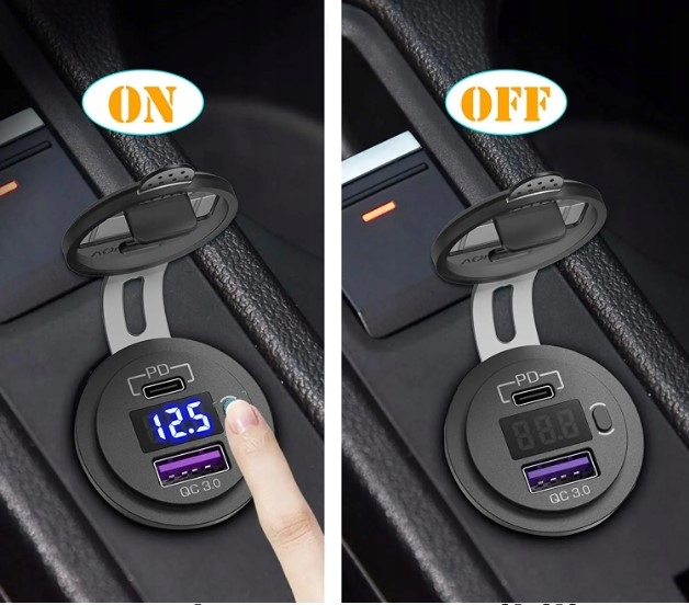 фото №13, Зарядное устройство woltomierz панель usb qc3.0 + pd usb c выключатель быстрые зарядка