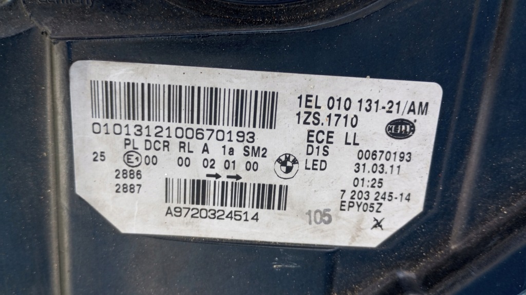 Лампа левый перед ксенон led eu bmw 5 f10 f11 7203245 1el010131 Оригинал