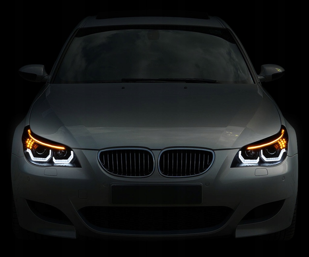фото №14, Bmw 5 e60 e61 03-07 лампи фари перед передні кільця led 3d black h7
