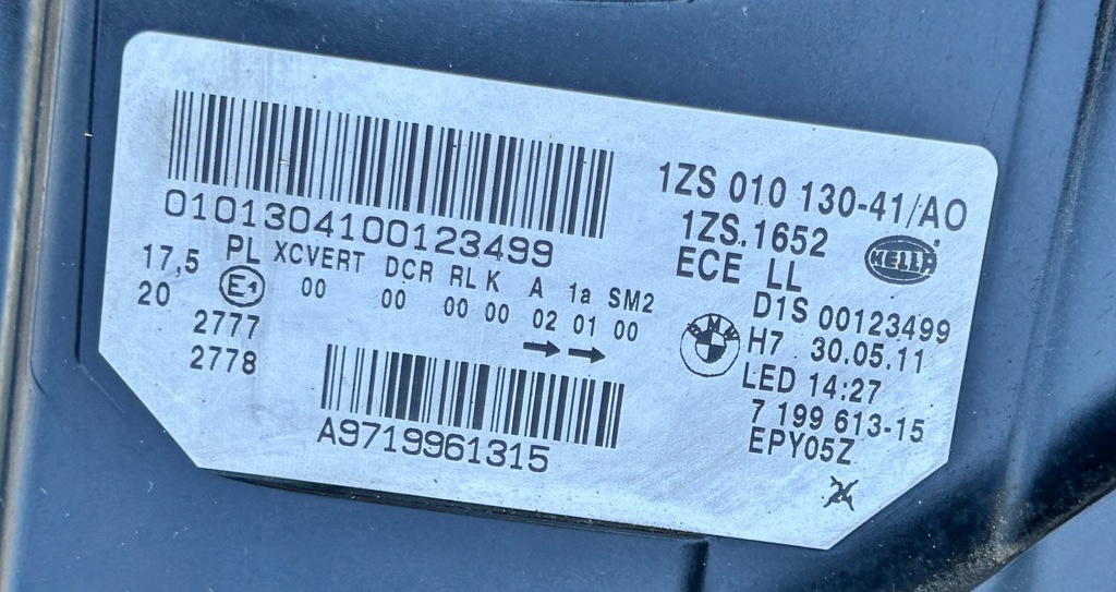 фото №11, Лампа ліва перед ксенон поворотний bmw 5 gt f07 7199613 комплектна