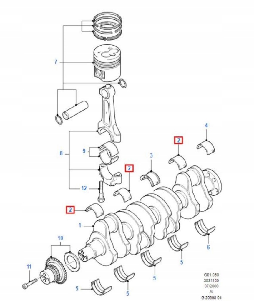 Вкладиш вала колінчастого mondeo mk3 transit mk5 2.0d Оригінал