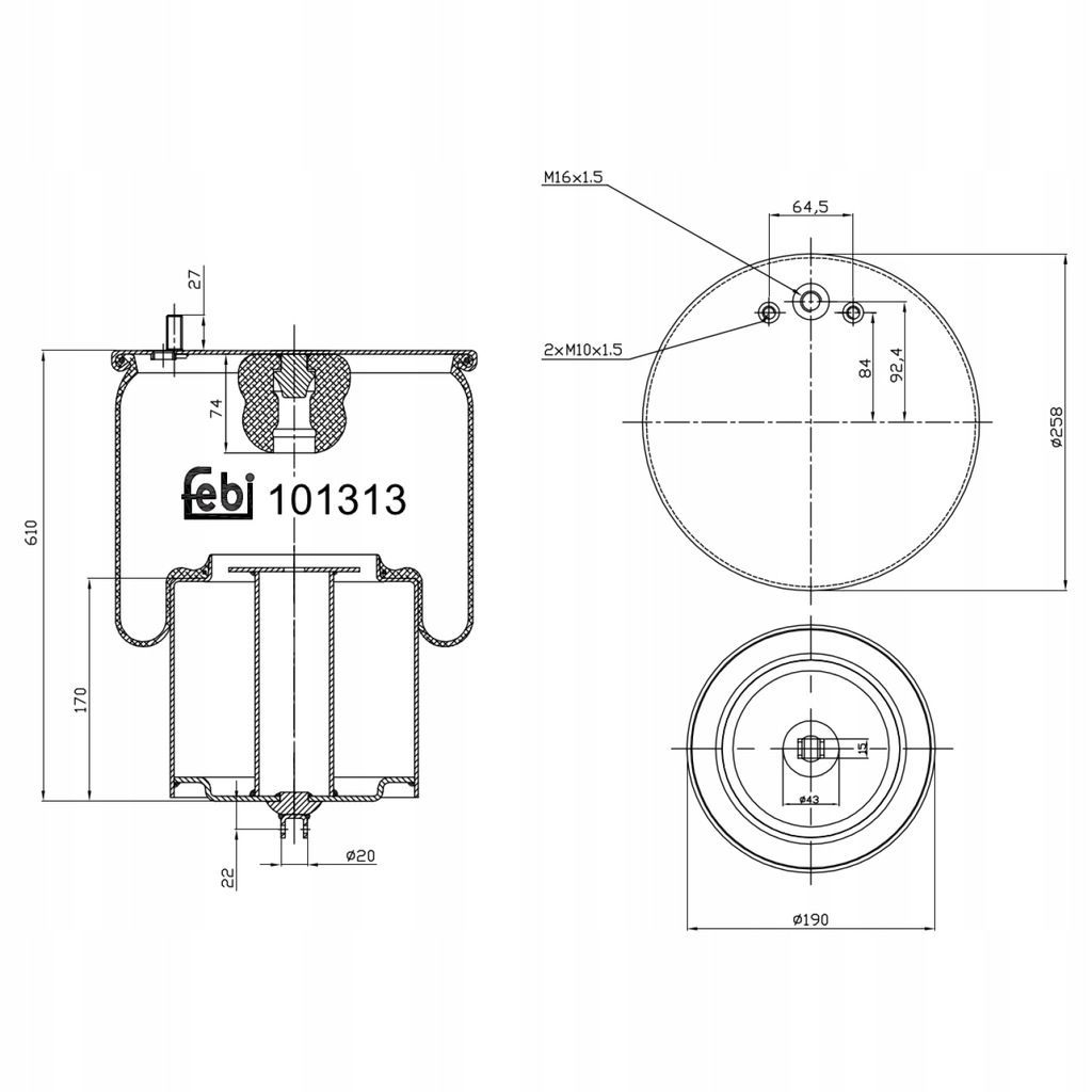 фото №1, Пневмоподушка подвеска пневматический febi 101313