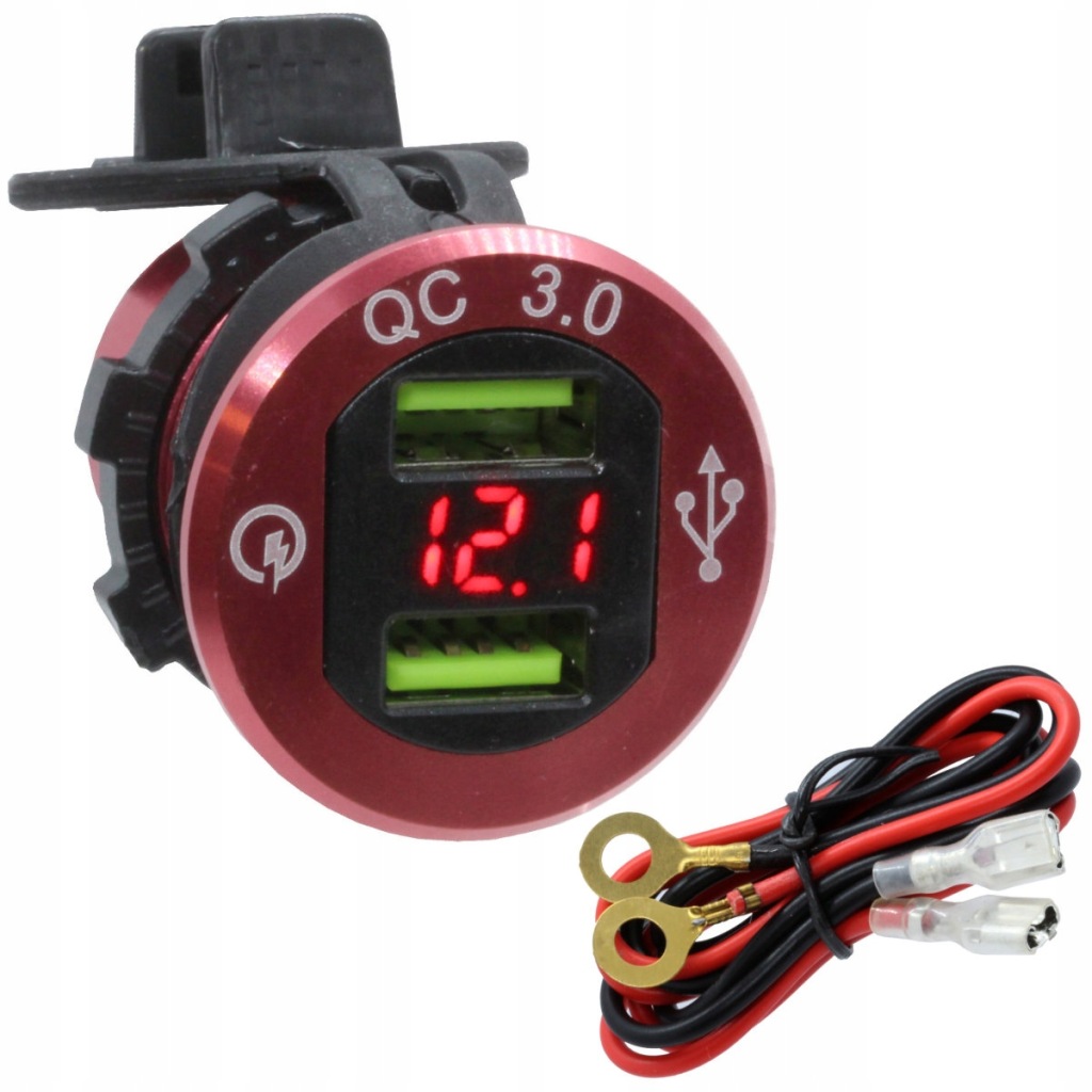 фото №1, Роз'єм заряджання usb qc 3.0a woltomierz червоний