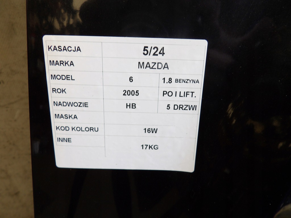фото №5, Mazda 6 i капот hb 5d lak. 16w