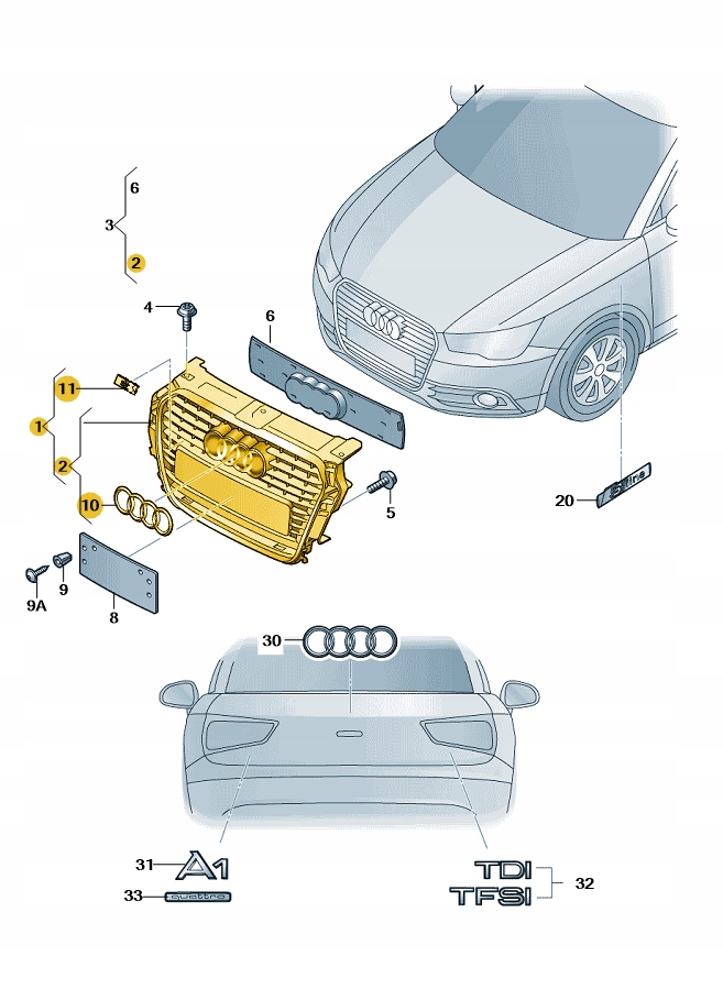 Купить Решётка радиатора радиатора решётка радиатора бампера перед audi a1 przedlift aso оригинал