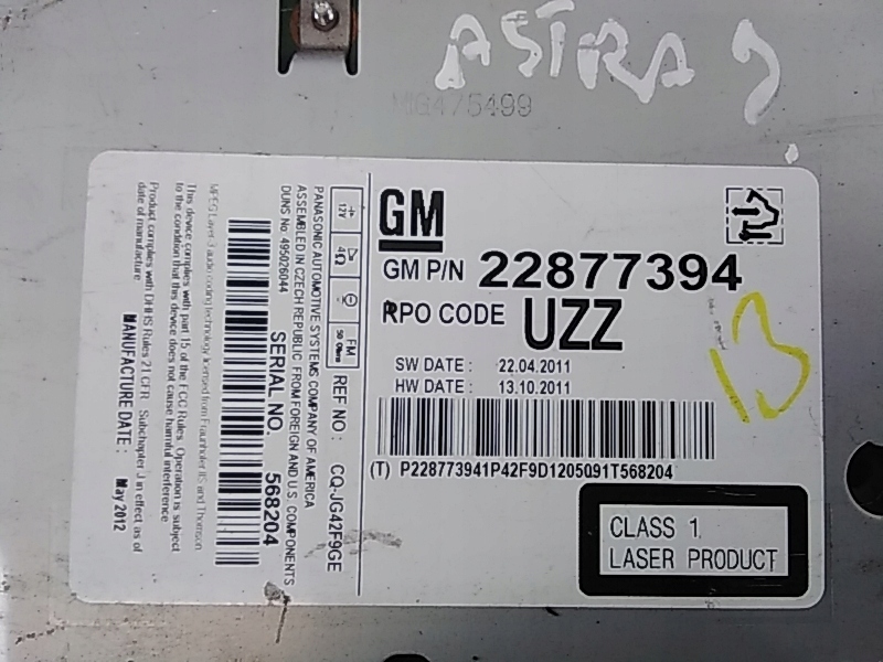 фото №2, B280 opel astra j радіо cd заводський 22877394