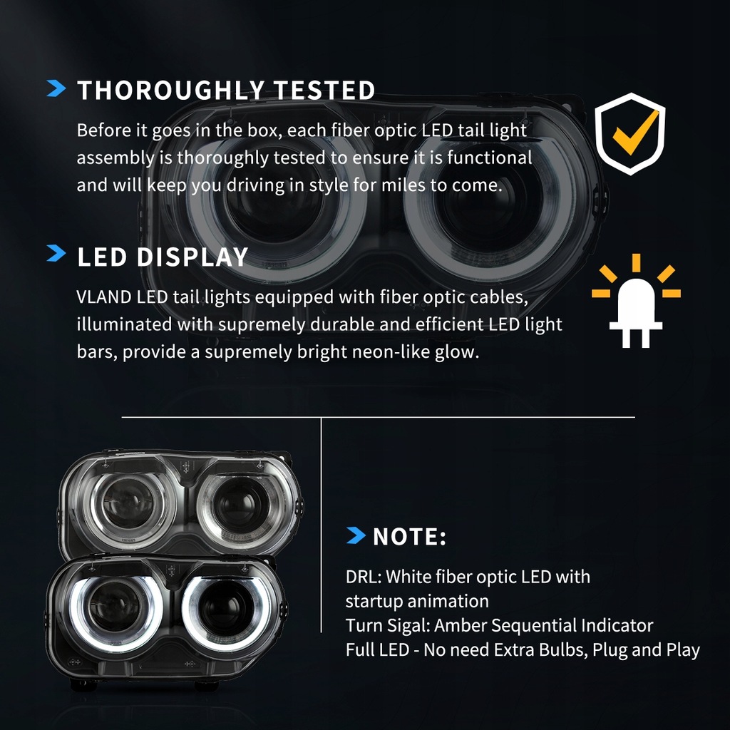 фото №16, Лампа лампы левая +правая перед europa led vland dodge challenger 2015-2023