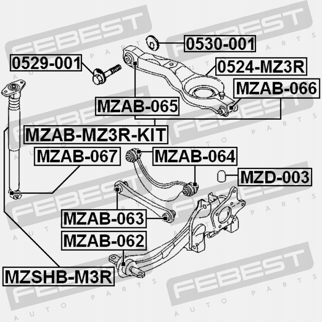 фото №16, Сайлентблок тяга заднього набір mazda 3 bk 2003-2006 eu | mzab-mz3r-kit
