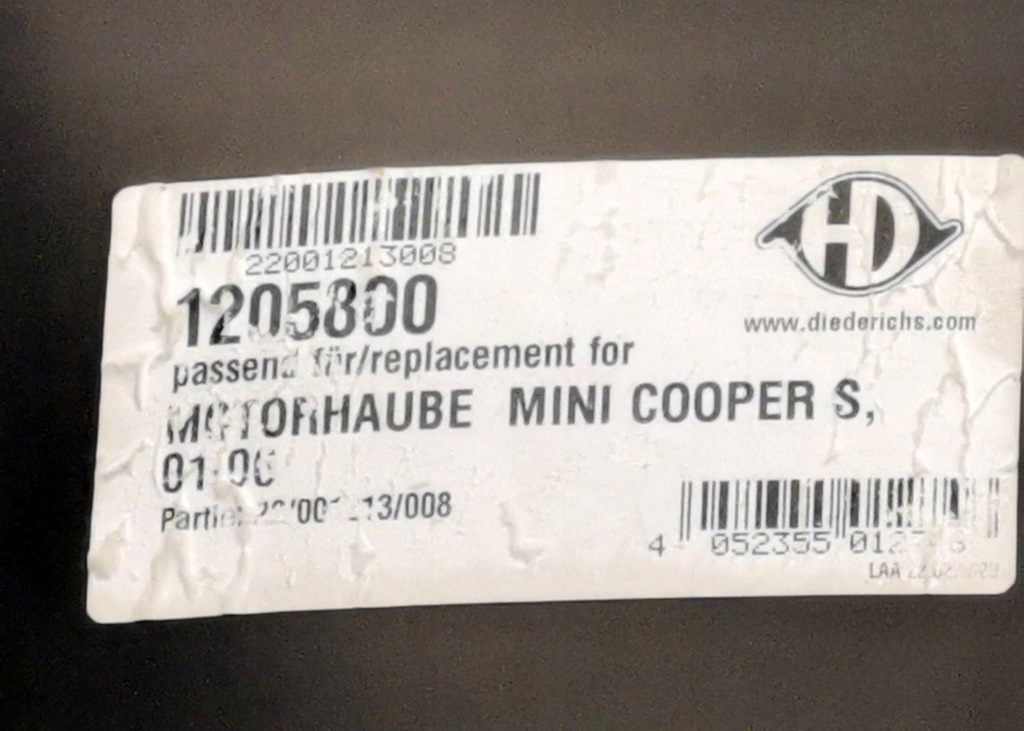 фото №2, Капот крышка двигателя mini cooper s r50 r53 01-06