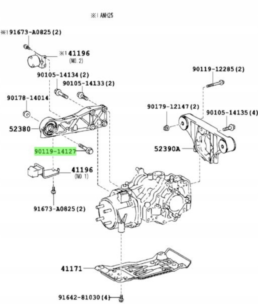 Болт кронштейн диференціал задній toyota hiace estima оригінальний номер 90119-14127 Зі Шроту