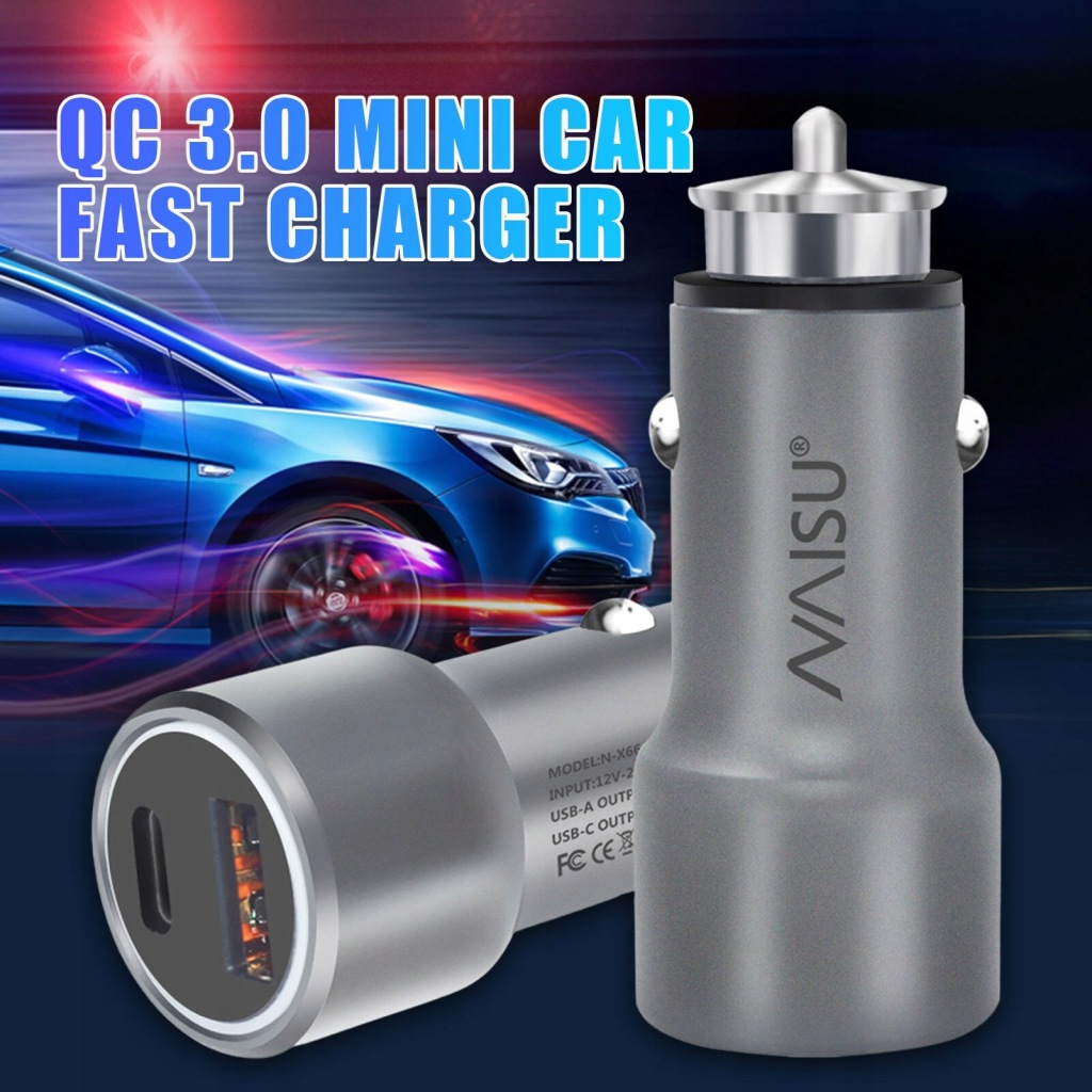 фото №1, Зарядний пристрій автомобільна usb c super mini металевий sz