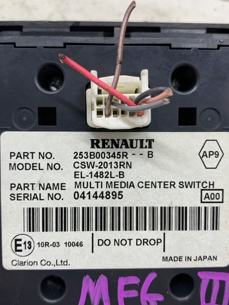 фото №3, Панель перемикач керування радіо навігації 253b00345r renault megane iii