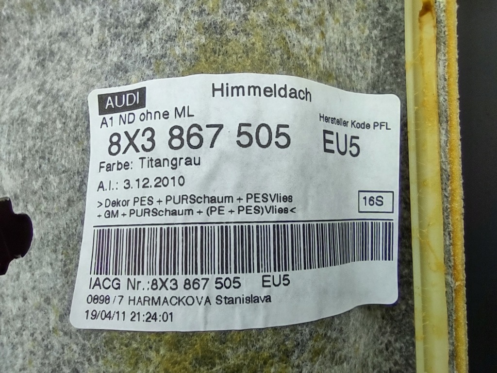 Потолок 8x3867505 eu5 audi a1 3 дверь 2010-2018r. titangrau оригинал Доставка