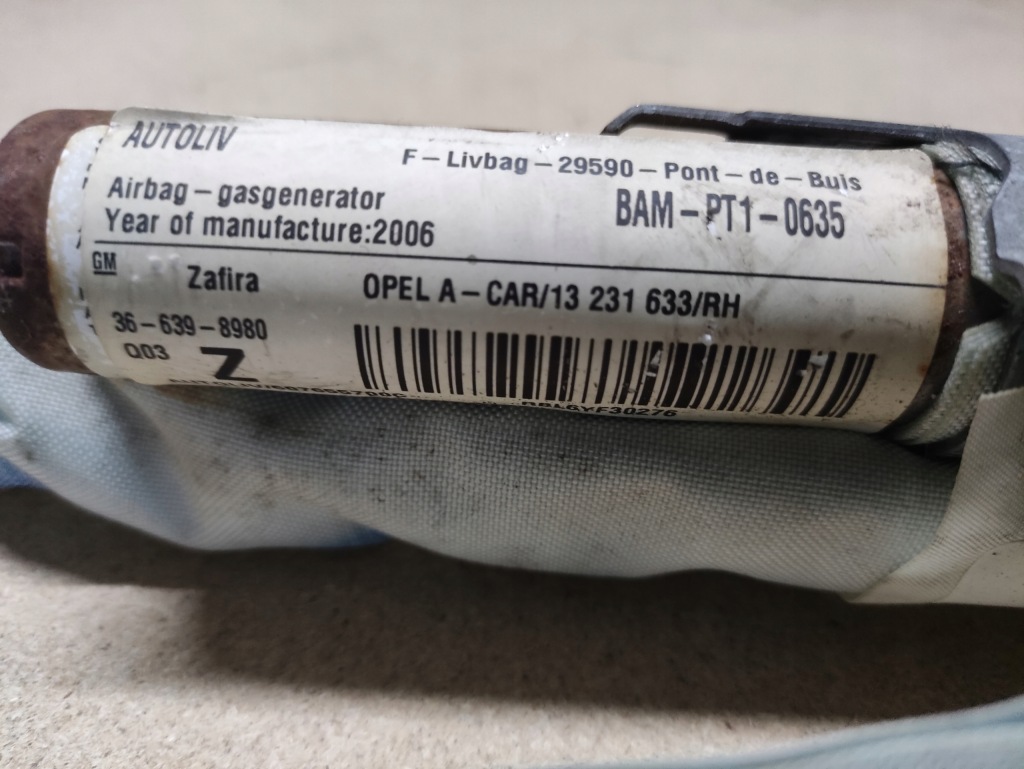 фото №5, Opel zafira b подушка безопасности шторка безопасности воздушная правая 13231633
