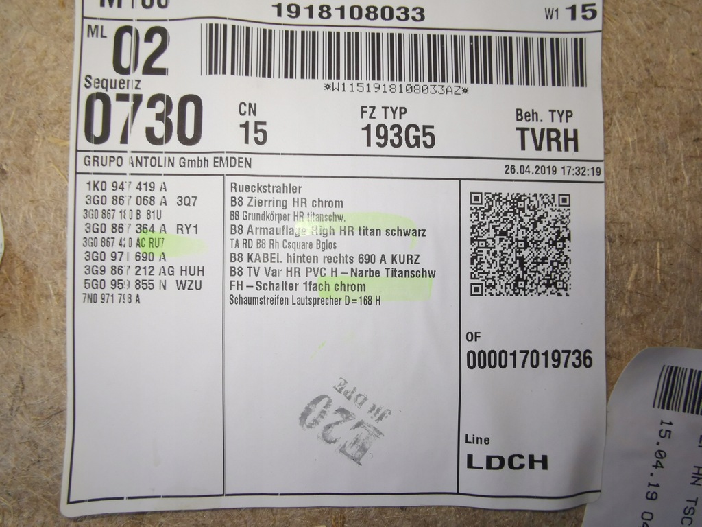 фото №9, Vw passat b8 alltrack 2019r 2.0tdi 140kw обшивка дверь правый задняя 3g5867212