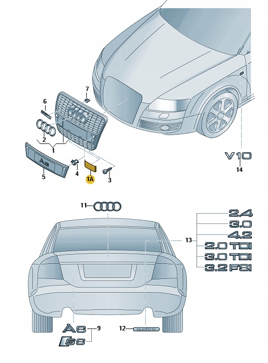 фото №4, Решётка радиатора заслонка заглушка радара перед audi a6 s6