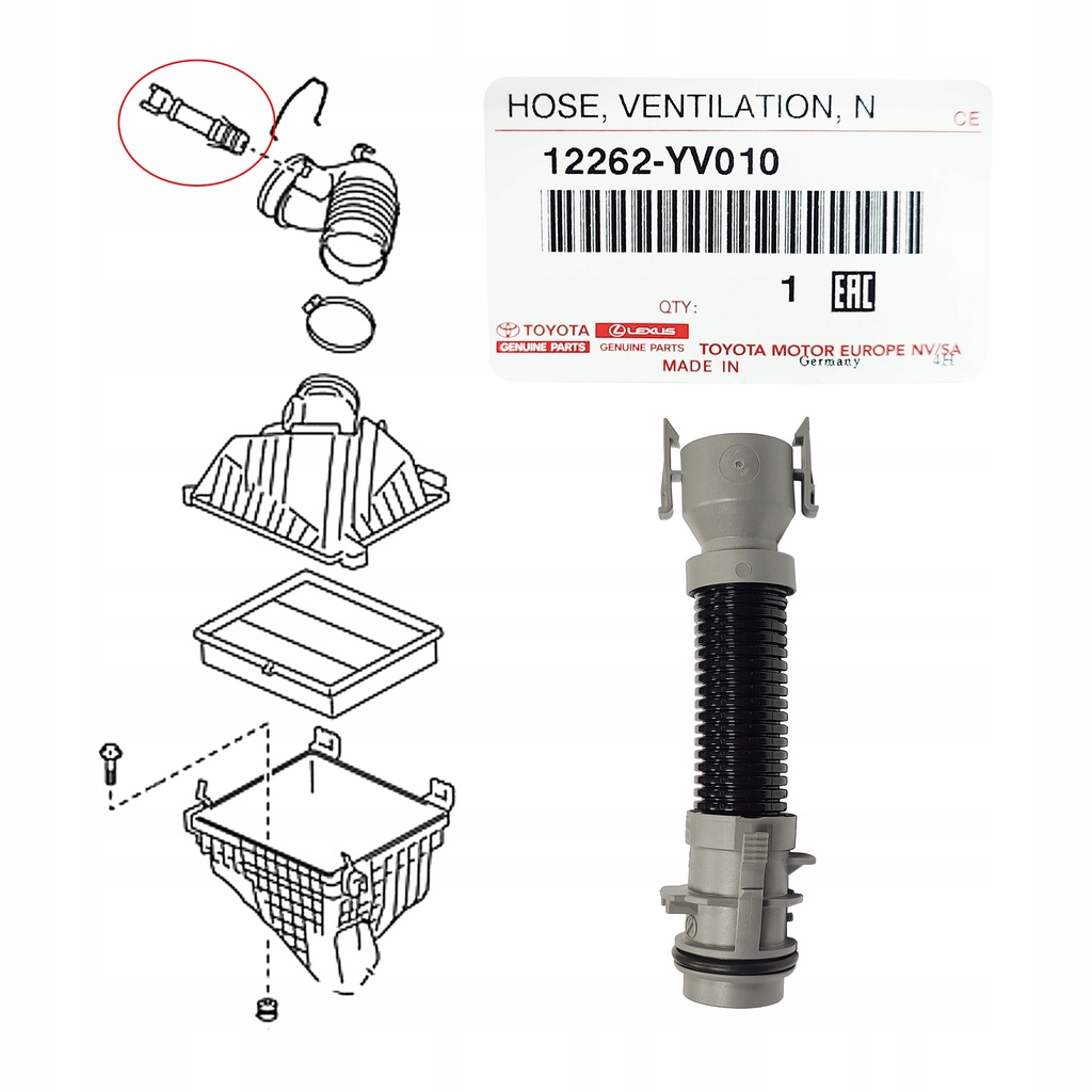 фото №7, Оригінальний номер toyota 12262-yv010 шланг фільтра повітря