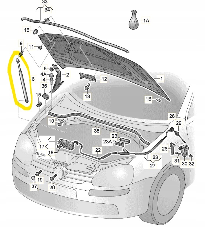 фото №1, Vw golf 5 v / jetta 2005- амортизатор стеклоподъемник капот