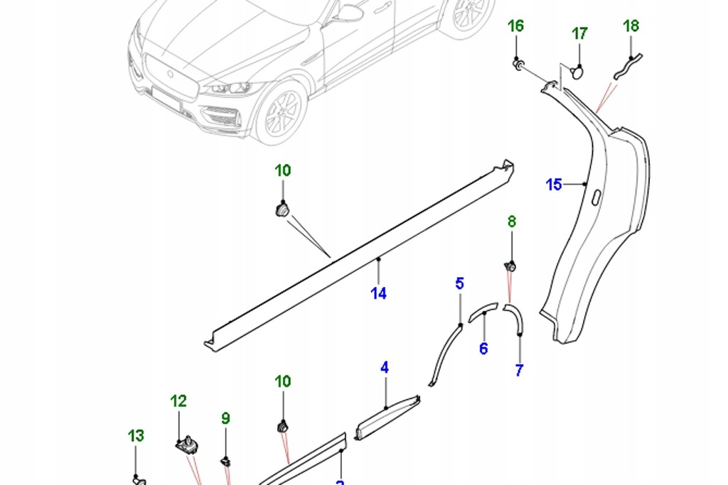 фото №10, Jaguar f-pace x761 передня ліва молдинг підкрилок t4a38306 nowa оригінальна