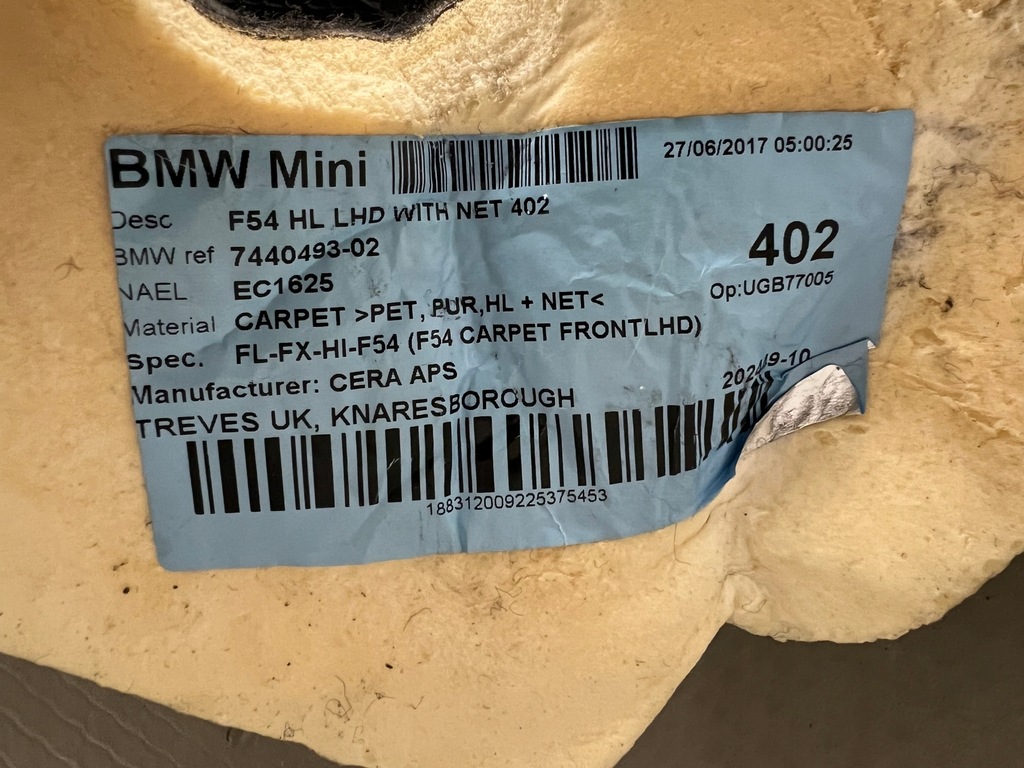 фото №5, Килимок обшивка перед задня mini clubman f54 7440493 7392158 europa